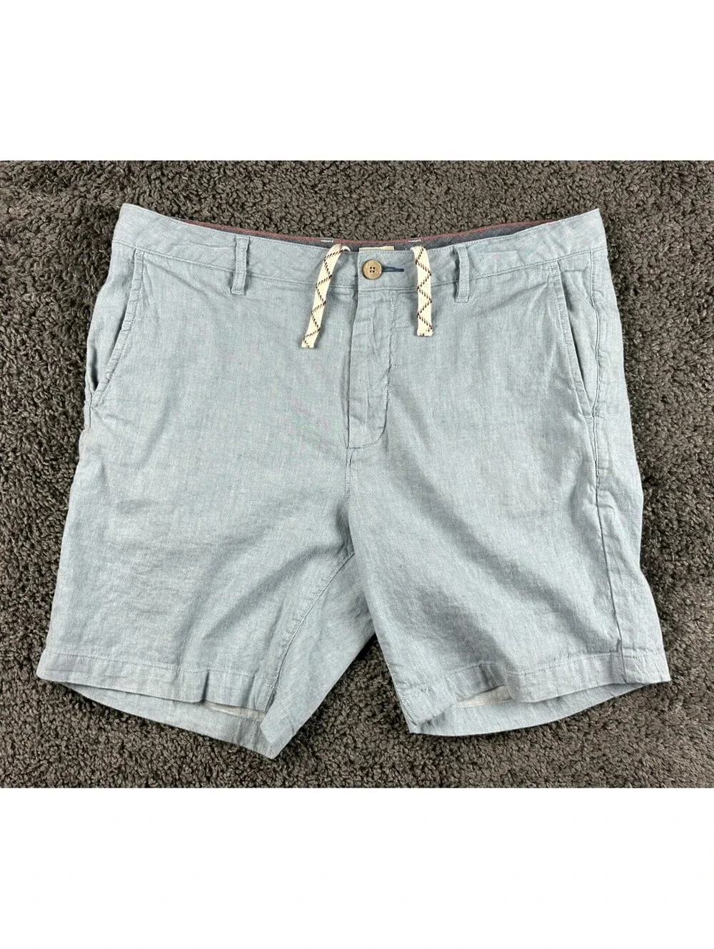 Faherty All Day Shorts Mens 34 Light Blue Chambray Stretch Linen Cotton Casual